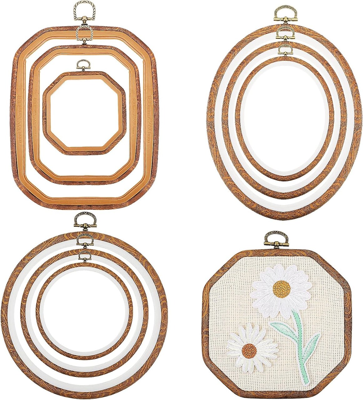 9 Pcs Large Embroidery Hoop Frame Decorative Imitated Wood Display Frame(Mixed Shape)